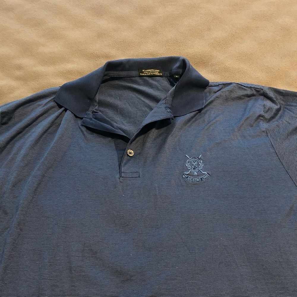 St. Andrews Collection Blue Striped Cotton Golf Polo Adult Large